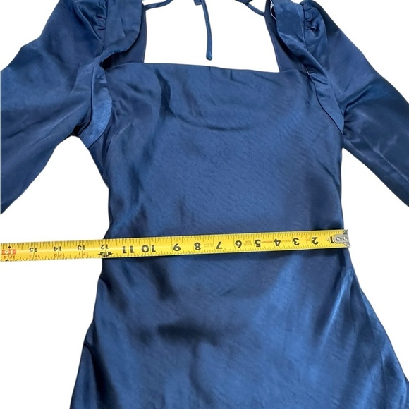 Lulus Adoring Charm Dark Blue Satin Long Sleeve Backless Mini Dress Size S NWT - Picture 10 of 17